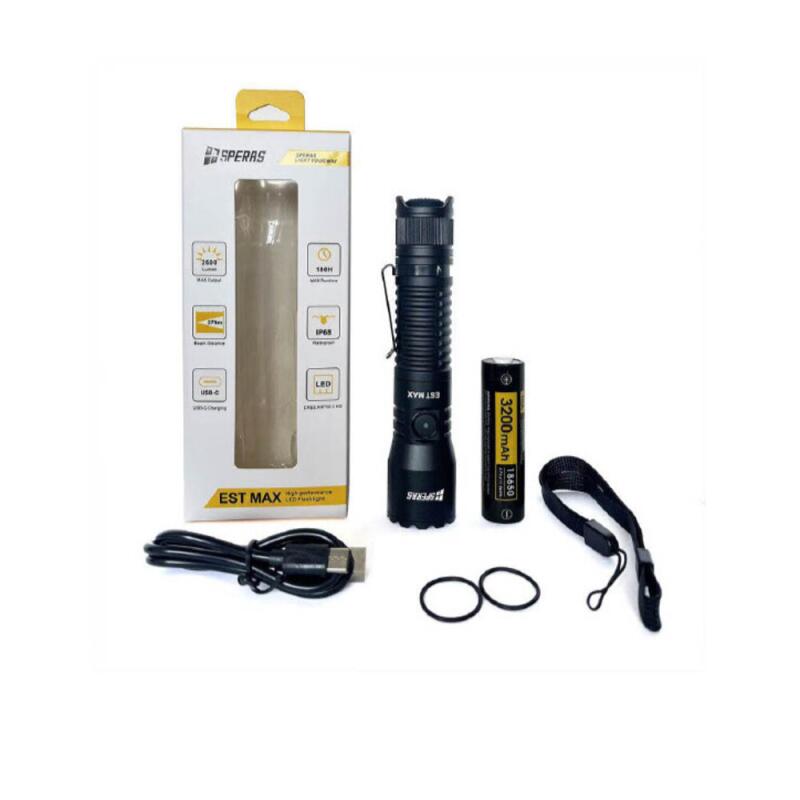 Taschenlampe LED/3000 lm/279 m/Typ-C-Aufladung mit 18650 3200 mAh Akku
